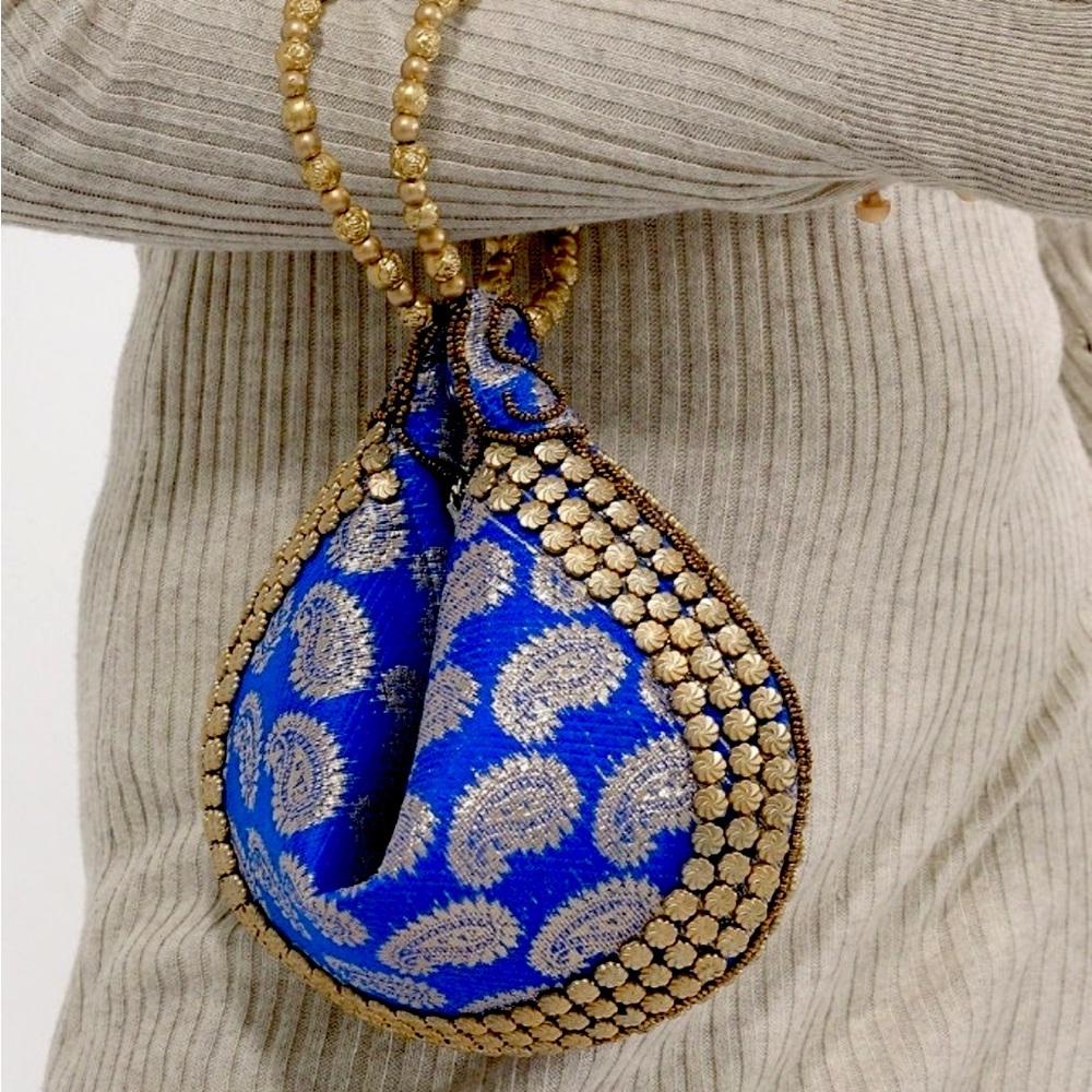 Blue Fortune Cookie Beaded Purse Wristlet Bag